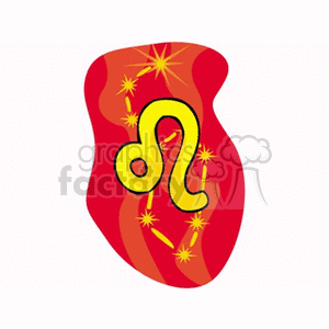 Clipart image featuring the Leo zodiac sign symbol in yellow on a red background with star constellations.