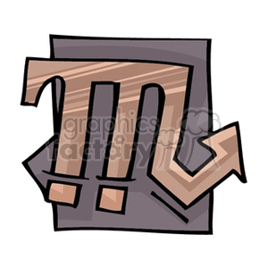 A stylized clipart image of the Scorpio zodiac sign, featuring a scorpion tail design in earthy brown and purple tones.