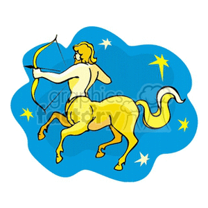 A clipart image depicting the zodiac sign Sagittarius, represented by a centaur archer with a bow and arrow against a blue starry background.
