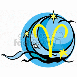 Clipart image featuring the Aries zodiac sign symbol in a circular design with stars and celestial elements.
