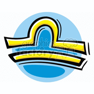 This clipart image depicts the Libra zodiac sign symbol, characterized by a balanced scale design in yellow and blue colors, typically associated with star signs and horoscopes.