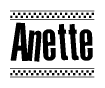 The clipart image displays the text Anette in a bold, stylized font. It is enclosed in a rectangular border with a checkerboard pattern running below and above the text, similar to a finish line in racing. 