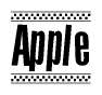 The clipart image displays the text Apple in a bold, stylized font. It is enclosed in a rectangular border with a checkerboard pattern running below and above the text, similar to a finish line in racing. 