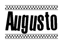 The clipart image displays the text Augusto in a bold, stylized font. It is enclosed in a rectangular border with a checkerboard pattern running below and above the text, similar to a finish line in racing. 