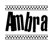 The image contains the text Ambra in a bold, stylized font, with a checkered flag pattern bordering the top and bottom of the text.