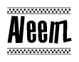 The image contains the text Aleenz in a bold, stylized font, with a checkered flag pattern bordering the top and bottom of the text.