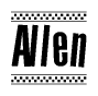 The image contains the text Allen in a bold, stylized font, with a checkered flag pattern bordering the top and bottom of the text.