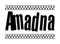 The clipart image displays the text Amadna in a bold, stylized font. It is enclosed in a rectangular border with a checkerboard pattern running below and above the text, similar to a finish line in racing. 