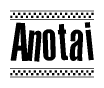 The image contains the text Anotai in a bold, stylized font, with a checkered flag pattern bordering the top and bottom of the text.