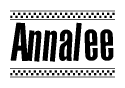The clipart image displays the text Annalee in a bold, stylized font. It is enclosed in a rectangular border with a checkerboard pattern running below and above the text, similar to a finish line in racing. 