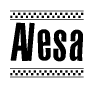 The image contains the text Alesa in a bold, stylized font, with a checkered flag pattern bordering the top and bottom of the text.