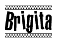 The clipart image displays the text Brigita in a bold, stylized font. It is enclosed in a rectangular border with a checkerboard pattern running below and above the text, similar to a finish line in racing. 