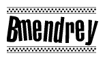 The image contains the text Bmendrey in a bold, stylized font, with a checkered flag pattern bordering the top and bottom of the text.