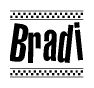The clipart image displays the text Bradi in a bold, stylized font. It is enclosed in a rectangular border with a checkerboard pattern running below and above the text, similar to a finish line in racing. 