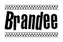 The image contains the text Brandee in a bold, stylized font, with a checkered flag pattern bordering the top and bottom of the text.