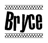 The image contains the text Bryce in a bold, stylized font, with a checkered flag pattern bordering the top and bottom of the text.