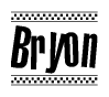 The clipart image displays the text Bryon in a bold, stylized font. It is enclosed in a rectangular border with a checkerboard pattern running below and above the text, similar to a finish line in racing. 