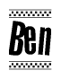 The image contains the text Ben in a bold, stylized font, with a checkered flag pattern bordering the top and bottom of the text.