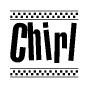   The clipart image displays the text Chirl in a bold, stylized font. It is enclosed in a rectangular border with a checkerboard pattern running below and above the text, similar to a finish line in racing.  