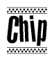 The image contains the text Chip in a bold, stylized font, with a checkered flag pattern bordering the top and bottom of the text.