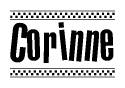 The clipart image displays the text Corinne in a bold, stylized font. It is enclosed in a rectangular border with a checkerboard pattern running below and above the text, similar to a finish line in racing. 