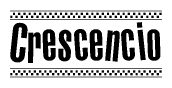 The clipart image displays the text Crescencio in a bold, stylized font. It is enclosed in a rectangular border with a checkerboard pattern running below and above the text, similar to a finish line in racing. 