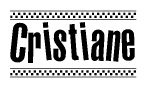 The clipart image displays the text Cristiane in a bold, stylized font. It is enclosed in a rectangular border with a checkerboard pattern running below and above the text, similar to a finish line in racing. 