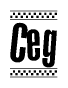 The image contains the text Ceg in a bold, stylized font, with a checkered flag pattern bordering the top and bottom of the text.
