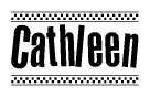   The image contains the text Cathleen in a bold, stylized font, with a checkered flag pattern bordering the top and bottom of the text. 