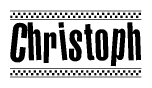 The clipart image displays the text Christoph in a bold, stylized font. It is enclosed in a rectangular border with a checkerboard pattern running below and above the text, similar to a finish line in racing. 