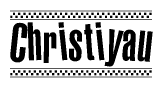 The image contains the text Christiyau in a bold, stylized font, with a checkered flag pattern bordering the top and bottom of the text.