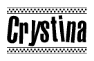 The image contains the text Crystina in a bold, stylized font, with a checkered flag pattern bordering the top and bottom of the text.
