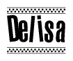 The clipart image displays the text Delisa in a bold, stylized font. It is enclosed in a rectangular border with a checkerboard pattern running below and above the text, similar to a finish line in racing. 