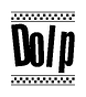 The clipart image displays the text Dolp in a bold, stylized font. It is enclosed in a rectangular border with a checkerboard pattern running below and above the text, similar to a finish line in racing. 