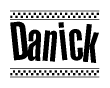 The image contains the text Danick in a bold, stylized font, with a checkered flag pattern bordering the top and bottom of the text.