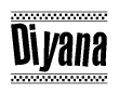 The image contains the text Diyana in a bold, stylized font, with a checkered flag pattern bordering the top and bottom of the text.