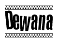 The image contains the text Dewana in a bold, stylized font, with a checkered flag pattern bordering the top and bottom of the text.