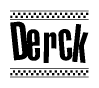 Derck Bold Text with Racing Checkerboard Pattern Border