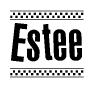 The clipart image displays the text Estee in a bold, stylized font. It is enclosed in a rectangular border with a checkerboard pattern running below and above the text, similar to a finish line in racing. 