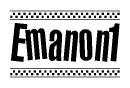 The image contains the text Emanon1 in a bold, stylized font, with a checkered flag pattern bordering the top and bottom of the text.