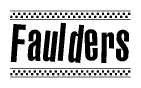 The clipart image displays the text Faulders in a bold, stylized font. It is enclosed in a rectangular border with a checkerboard pattern running below and above the text, similar to a finish line in racing. 