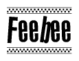 The clipart image displays the text Feebee in a bold, stylized font. It is enclosed in a rectangular border with a checkerboard pattern running below and above the text, similar to a finish line in racing. 