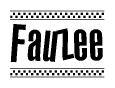 The image contains the text Fauzee in a bold, stylized font, with a checkered flag pattern bordering the top and bottom of the text.