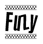 The clipart image displays the text Fuzy in a bold, stylized font. It is enclosed in a rectangular border with a checkerboard pattern running below and above the text, similar to a finish line in racing. 