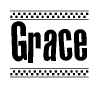 The clipart image displays the text Grace in a bold, stylized font. It is enclosed in a rectangular border with a checkerboard pattern running below and above the text, similar to a finish line in racing. 