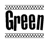 The image contains the text Green in a bold, stylized font, with a checkered flag pattern bordering the top and bottom of the text.