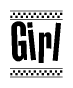 The image contains the text Girl in a bold, stylized font, with a checkered flag pattern bordering the top and bottom of the text.