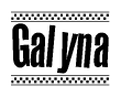 The image contains the text Galyna in a bold, stylized font, with a checkered flag pattern bordering the top and bottom of the text.