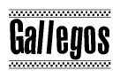 The image contains the text Gallegos in a bold, stylized font, with a checkered flag pattern bordering the top and bottom of the text.