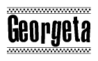 The image contains the text Georgeta in a bold, stylized font, with a checkered flag pattern bordering the top and bottom of the text.